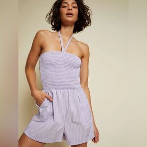 NWT Nation LTD blonde smocked hanger romper lilac white stripe size medium